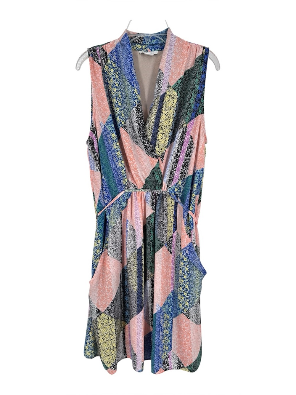 Bar III Sleeveless Patchwork Floral V-Neck Colorful Dress Size Large NWOT